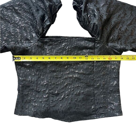 H&M Jacquard Weave Puff Sleeve Corset Top Metallic Black Medium - Picture 10 of 11